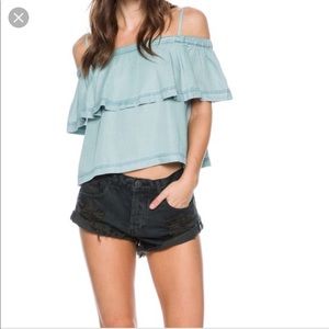 Free People grey cold shoulder ruffle swing crop